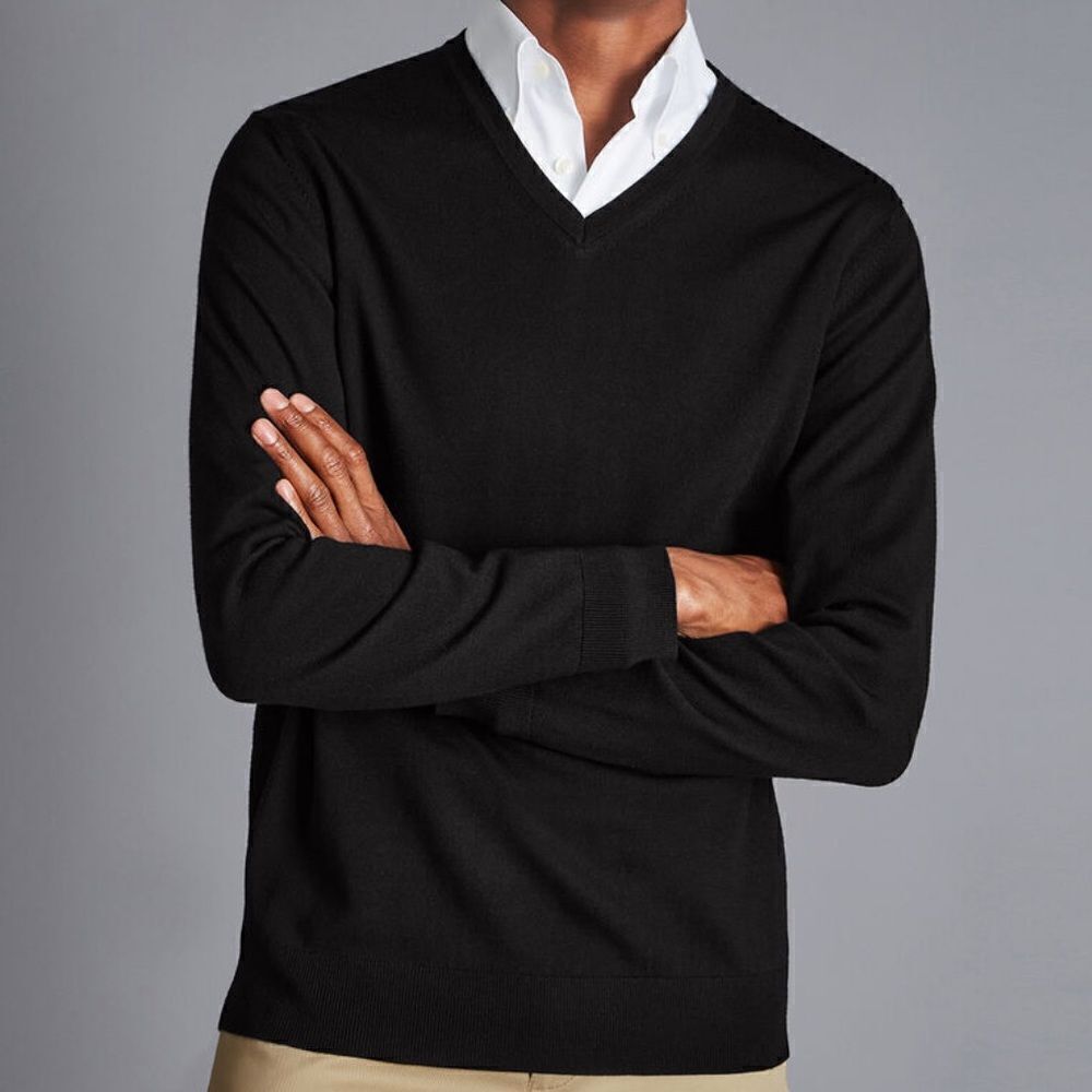 Garret Scott Black Merino Wool V-neck Long Sleeve Pullover Sweater Size XL